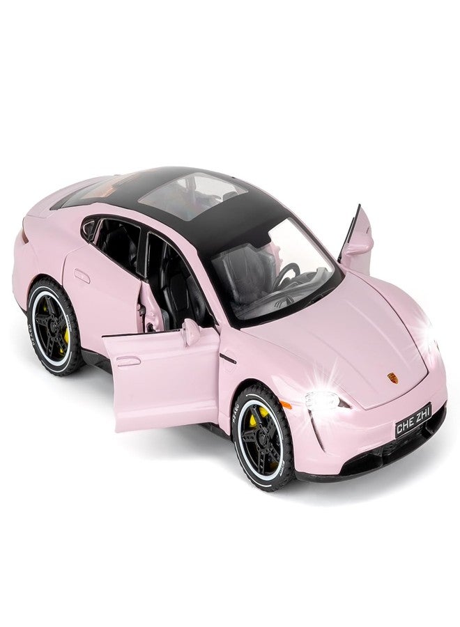 LOVEPOSELY 1:32 Car Model Compatible for Porsche Taycan Diecast Toy Car, Collectible Zinc Alloy Pull Back Vehicles Toy with Sound and Light for Adult Boys Girls 3 4 5 6 7 8 (Pink) - Image 1